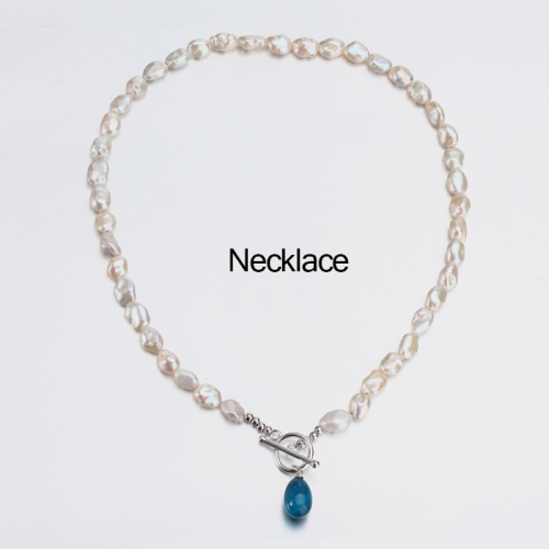 Renfook 925 sterling silver freshwater pearl & apatite toggle necklace