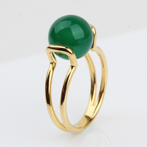 Renfook 925 sterling silver  green agate ring for women