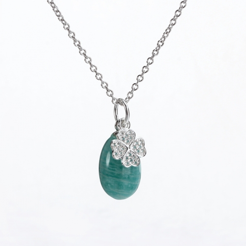 Renfook 925 sterling silver gemstone clover pendant necklace jewelry