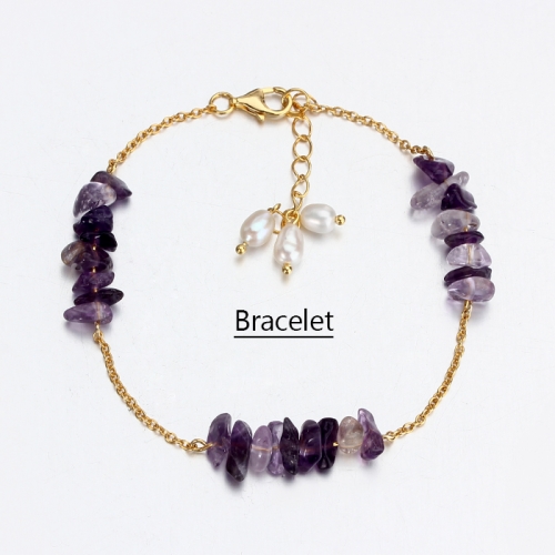 Renfook 925 sterling silver pearl and purple gemstone bracelet for women