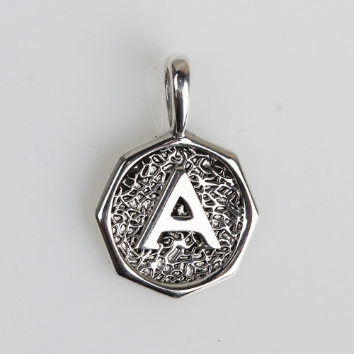 Renfook 925 sterling silver 8 side letter A coin pendant