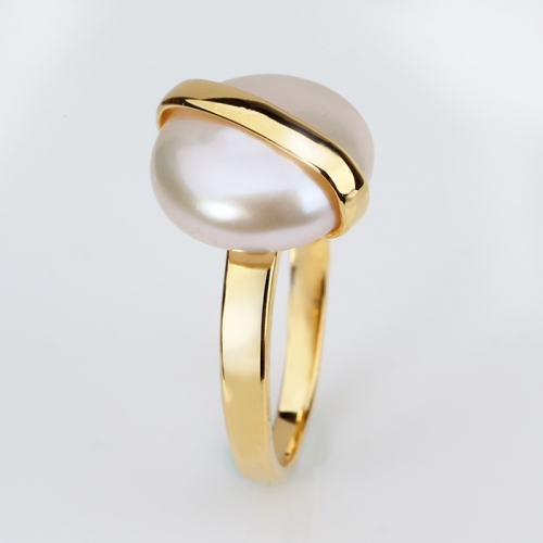 Renfook 925 sterling silver flat round pearl ladies rings jewelry women