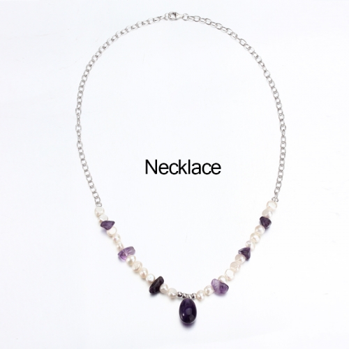 Renfook 925 sterling silver pearl and amethyst cable chain necklace