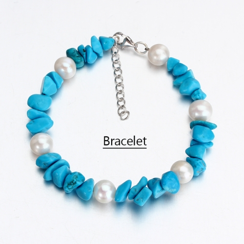 Renfook 925 sterling silver pearl and blue turquoise bracelet for women