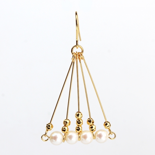 Renfook 925 sterling silver freshwater pearl gold bead earrings jewelry