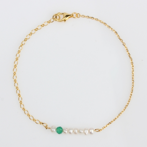 Renfook 925 sterling silver pearl and green agate bracelet for women