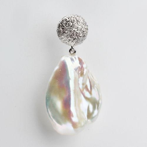 Renfook 925 sterling silver hammered big baroque pearl earrings women
