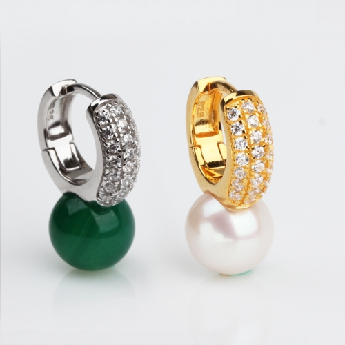 Renfook 925 sterling silver pearl or coloful stones huggie earrings