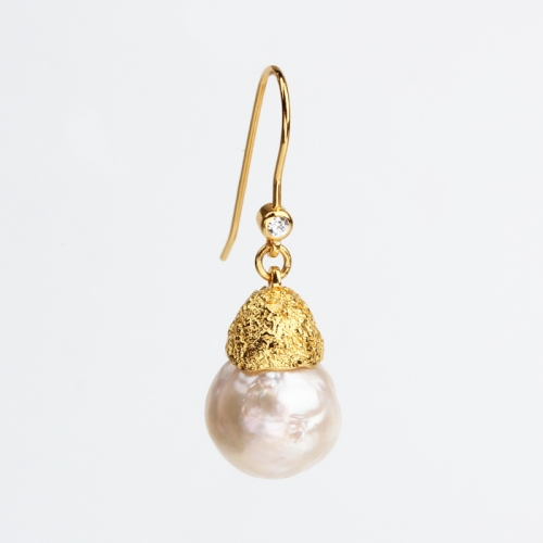 Renfook 925 sterling silver baroque pearl hammmered earring