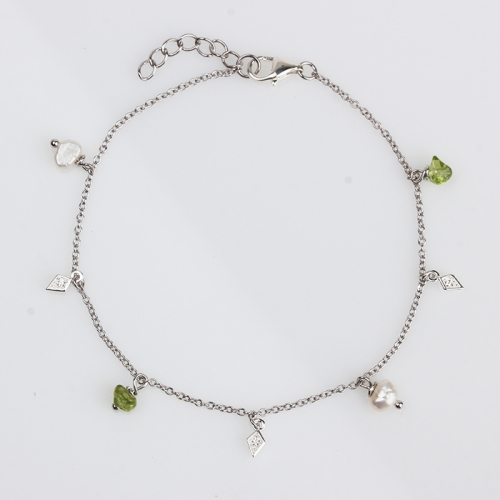 Renfook 925 sterling silver pearl and peridot bracelet women jewelry