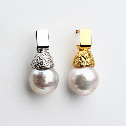 Renfook 925 sterling silver nordio hammered pearl earring stud