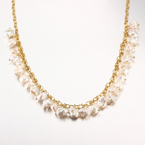Renfook 925 sterling silver baroque pearl chain necklace
