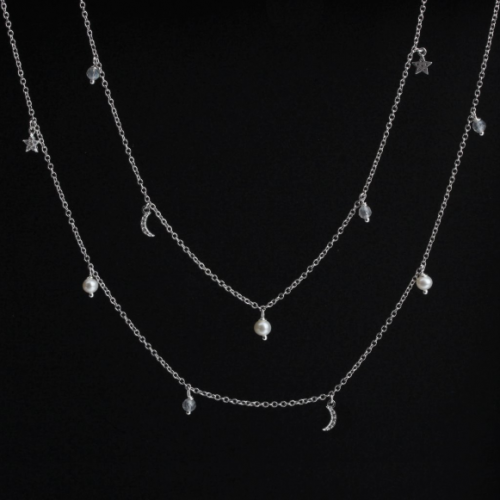 Renfook 925 sterling silver cubic zirconia star and moon chain necklace