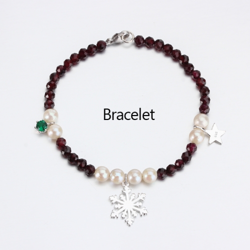 Renfook 925 sterling silver colorful stone snowflake bracelet