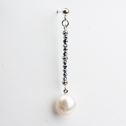 Renfook 925 sterling silver baroque pearl hematite bead earring jewelry