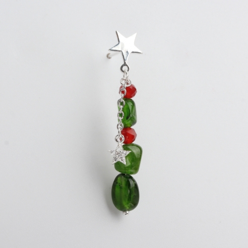 Renfook 925 sterling silver red and green gemstone christmas earrings