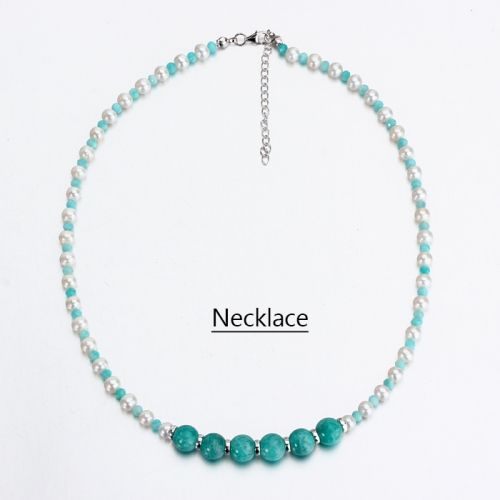 Renfook 925 sterling silver pearl and amazonite necklace for necklace
