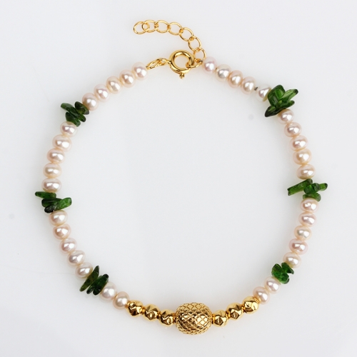 Renfook 925 sterling silver pearl and diopside bracelet for women