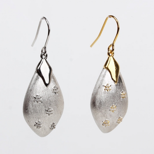 Renfook 925 sterling silver brush surface eggplant earrings