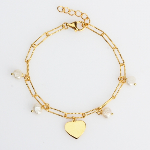 Renfook 925 sterling silver baroque pearl heart bracelet for women