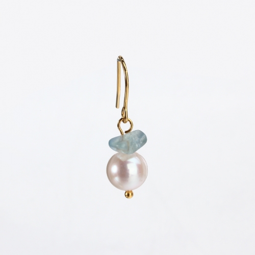 Renfook 925 sterling silver freshwater pearl and aquamarine hook earrings