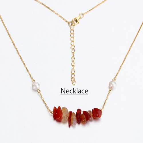 Renfook 925 sterling silver agate and pearl necklace for women