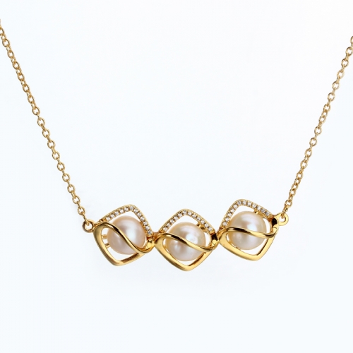 Renfook 925 sterling silver cubic zirconia pearl necklace for women