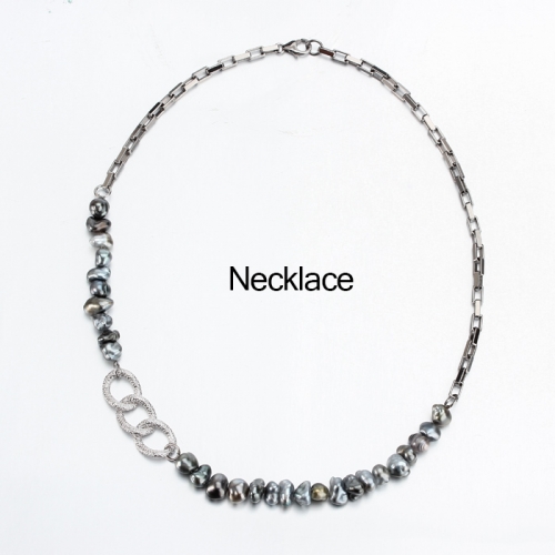 Renfook 925 sterling silver black baroque necklace for women