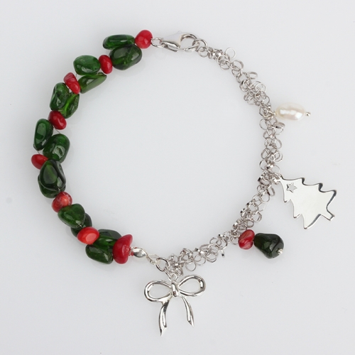 Renfook 925 sterling silver gemstone christmas bracelet for women
