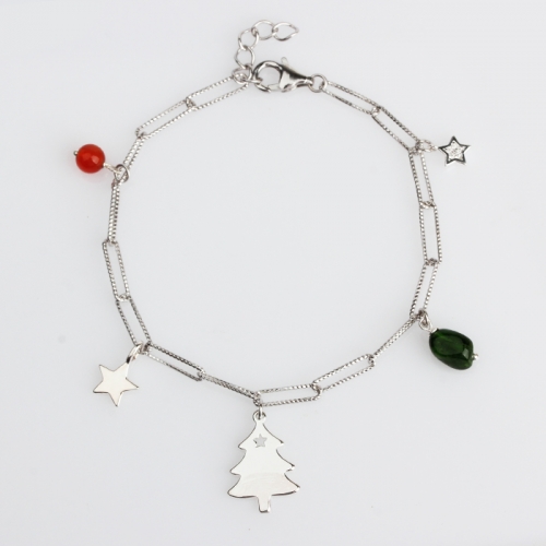 Renfook 925 sterling gemstone star and christmas tree bracelet for women
