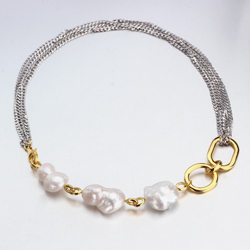 Renfook 925 sterling silver baroque pearl chain necklace for women