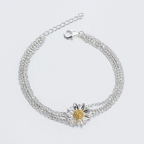 Renfook 925 sterling silver two-tone sunflower bracelet jewelry for women