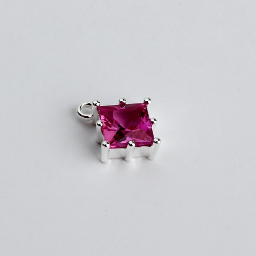 Renfook Sterling silver square cubic zirconia Diy jewelry charm