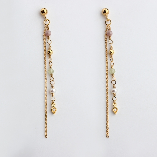 925 Sterling silver handmade beads with gemstone tassel earring wire