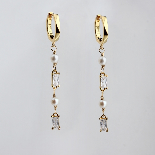 925 Sterling silver handmade freshwater pearl tassel earring hoop