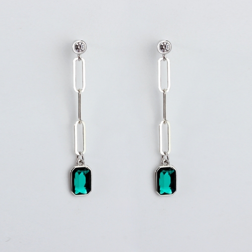 925 Sterling silver long link chain crystal charm earrings drop