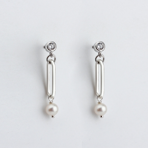 925 Sterling silver geometry elegant jewelry pearl earrings drop