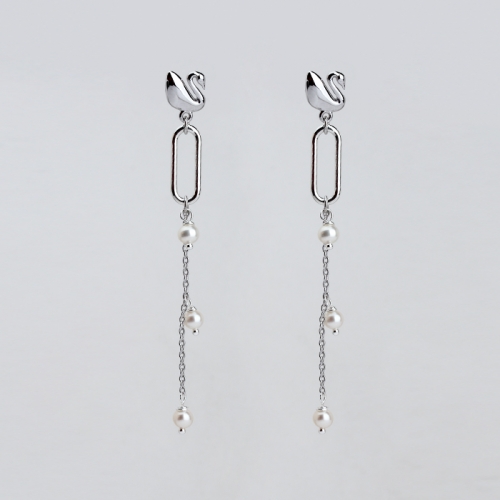 925 Sterling silver new design pearl  jewelry swan earrings drop