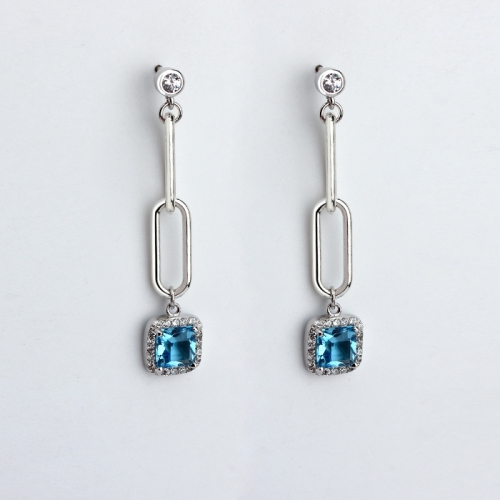 925 Sterling silver blue zirconia charm modern stylish earrings drop