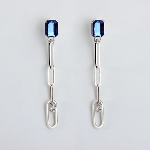 925 Sterling silver crystal long link earrings drop