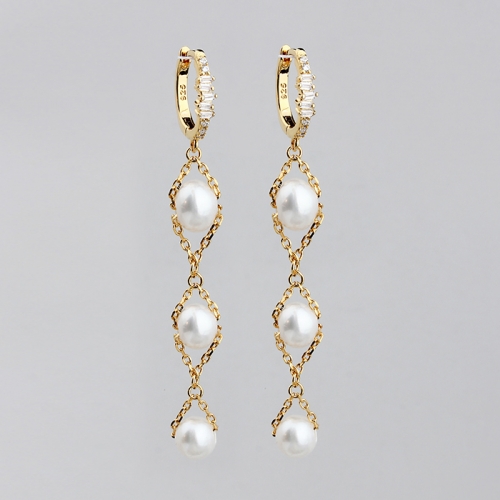 925 Sterling silver elegant pearl tassel earrings stud