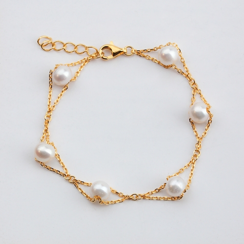 925 Sterling silver bowknot pearl women bracelet