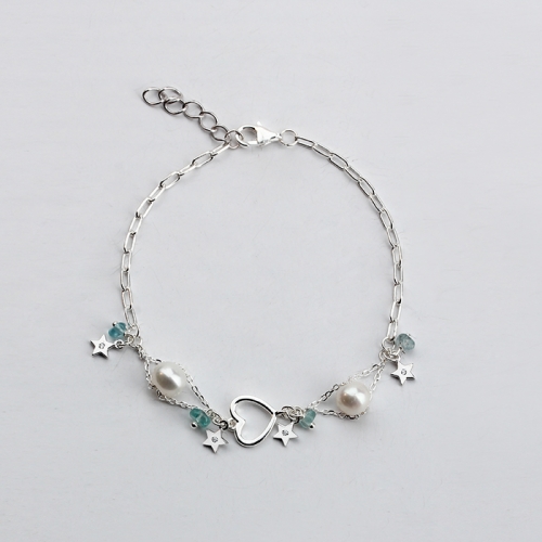 925 Sterling silver fashion star charming gemstone pearl bracelet