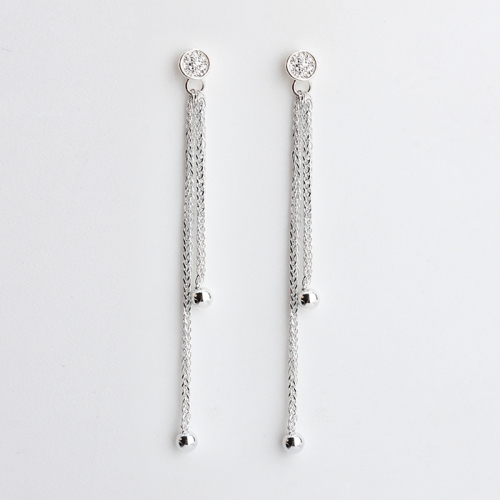925 Sterling silver minimalist simple chain tassel earrings stud