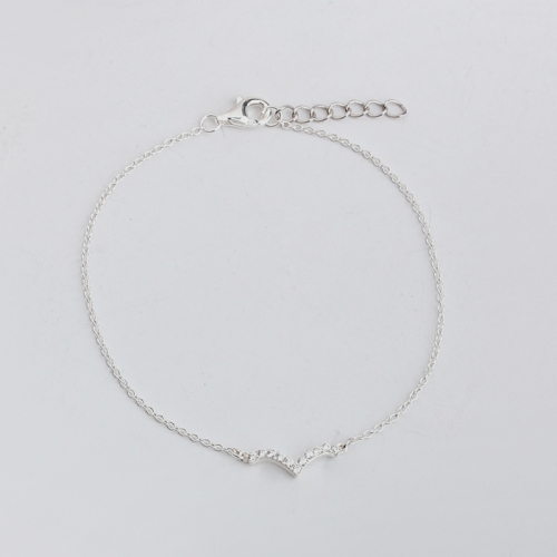 Renfook 925 sterling silver CZ connector cable chain bracelet