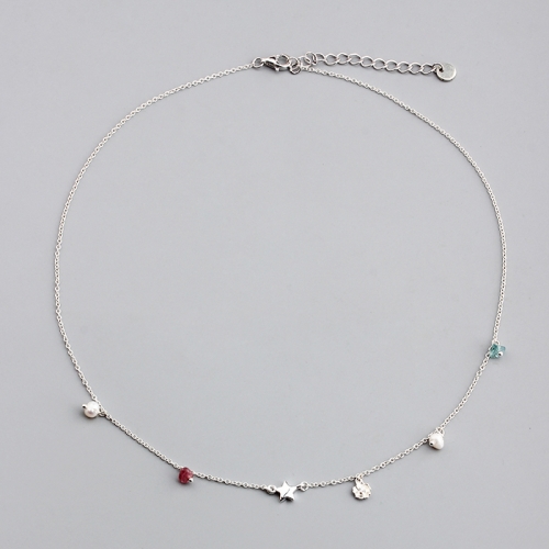 925 sterling silver gemstone and pearl star charm necklace