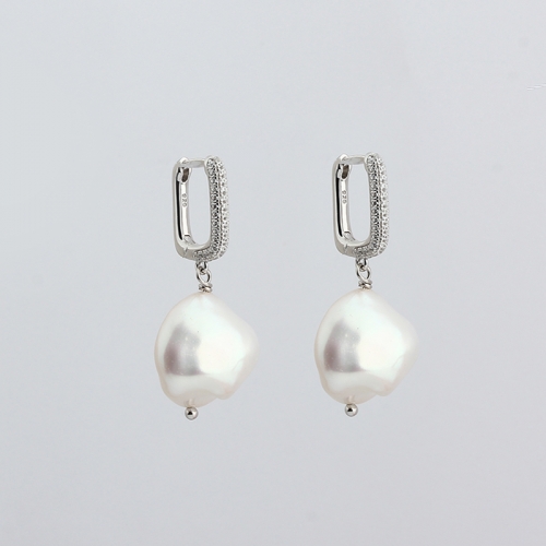 925 sterling silver baroque pearl with CZ hoop earrings