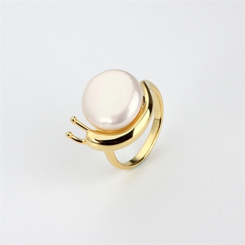 925 Sterling Silver Baroque Pearl Snail Ring
