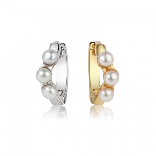 Sterling Silver 925 Button Pearl Huggies Earring