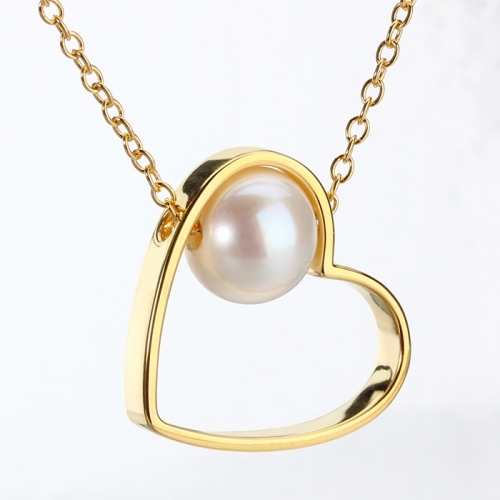 925 Sterling Silver heart  pearl Necklace